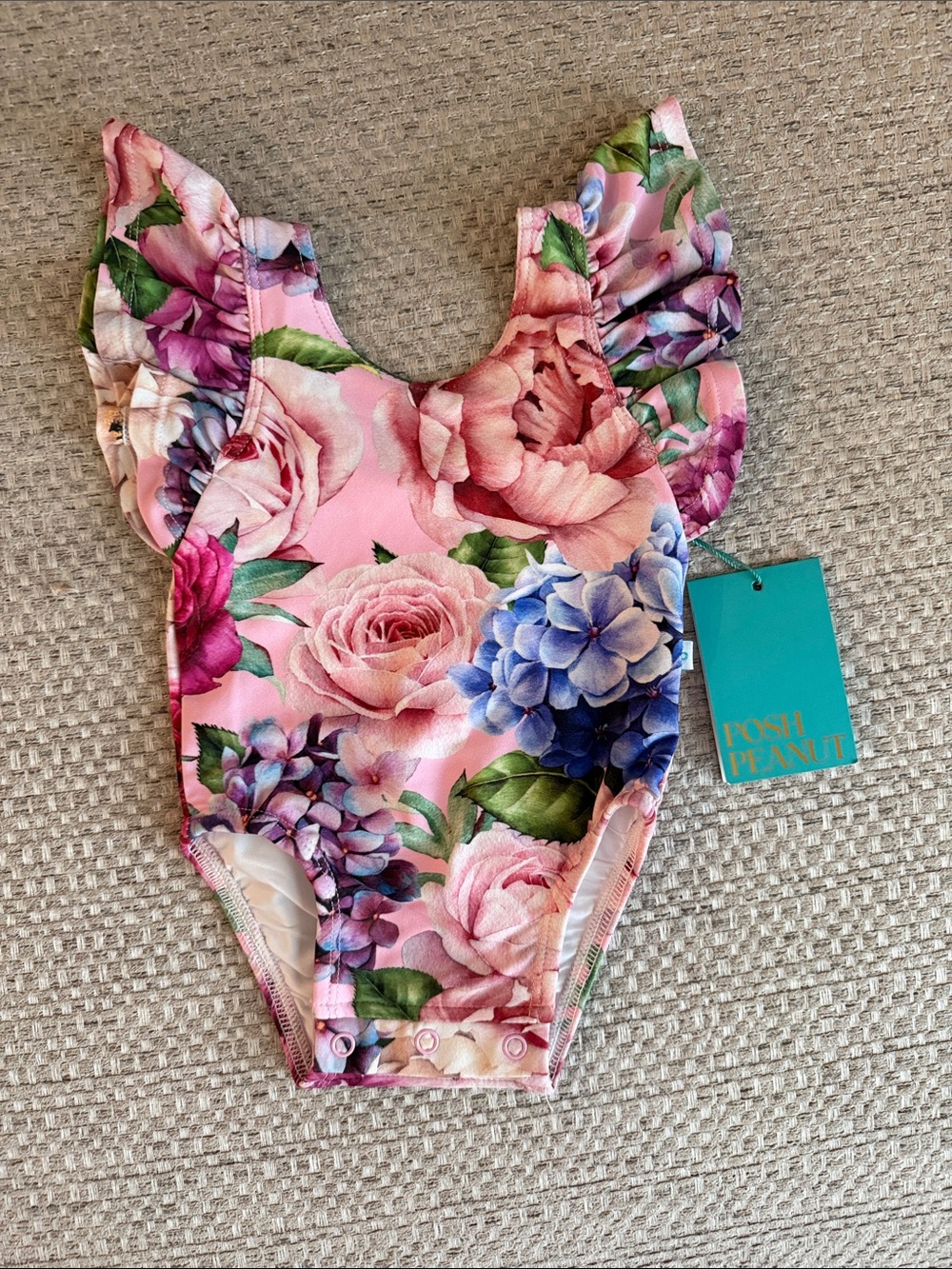 Posh Peanut Pink Floral Ruffle Sleeve One-Piece